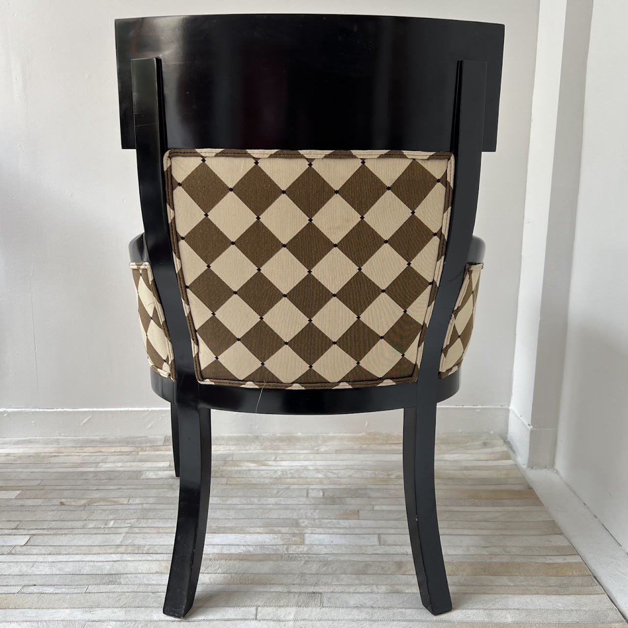 Milano Styles Post-Modernist Ebonized Alder and Diamond Check Jacquard Armchair Pair