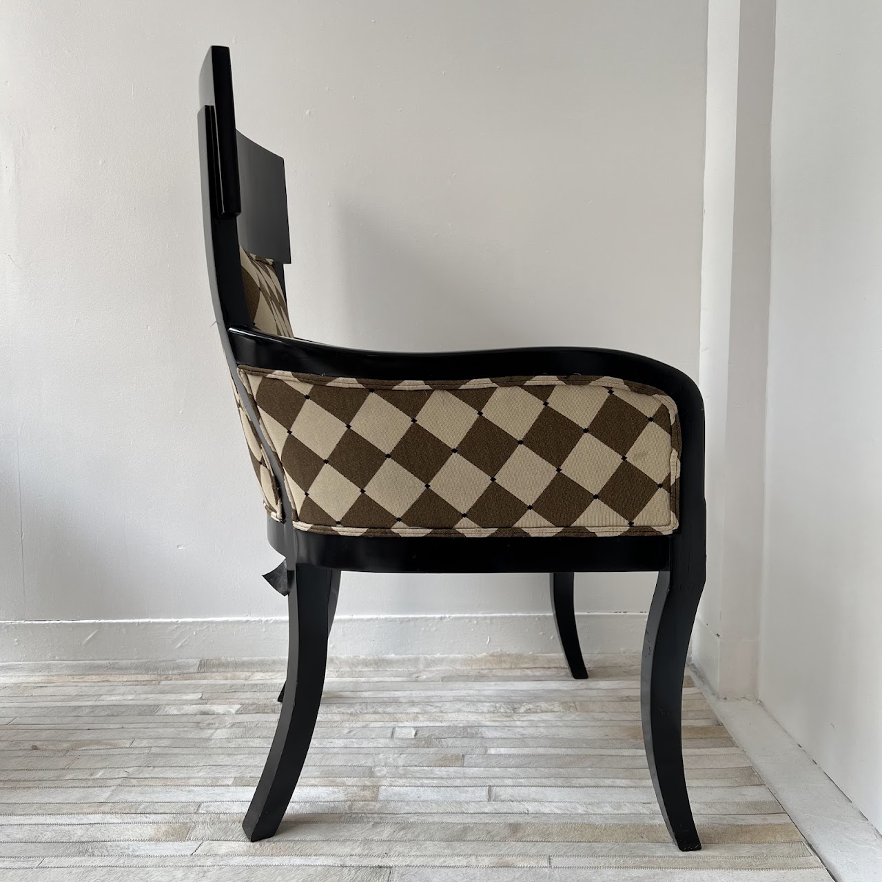 Milano Styles Post-Modernist Ebonized Alder and Diamond Check Jacquard Armchair Pair