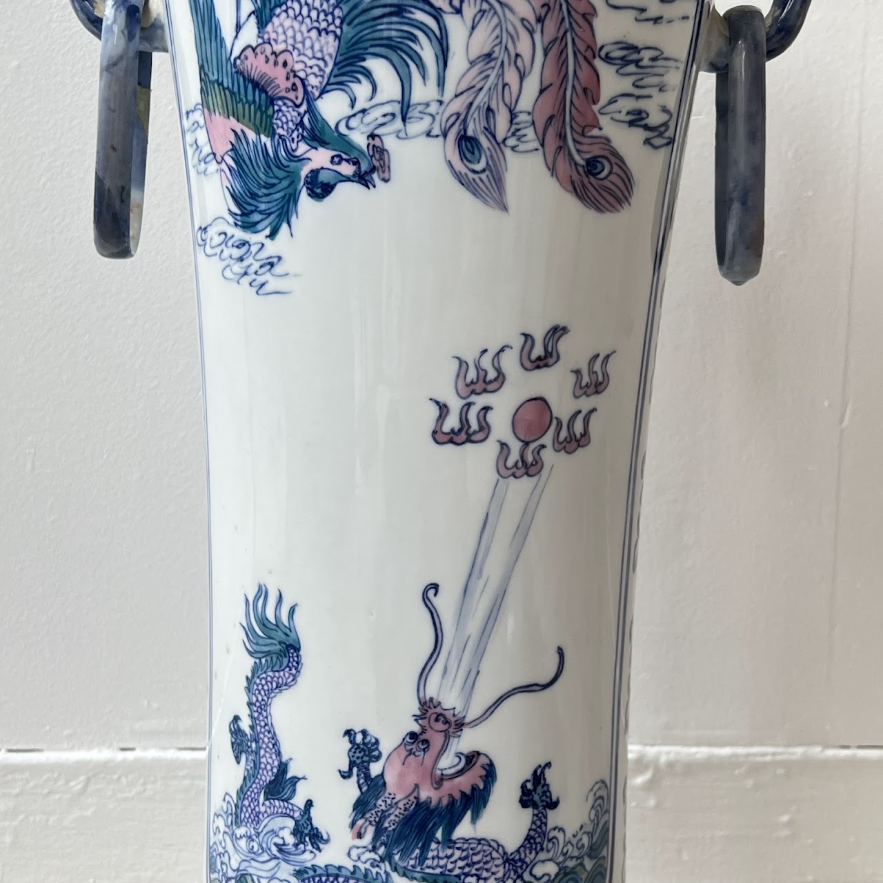 Chinese Porcelain Peacock and Dragon Tall Vase