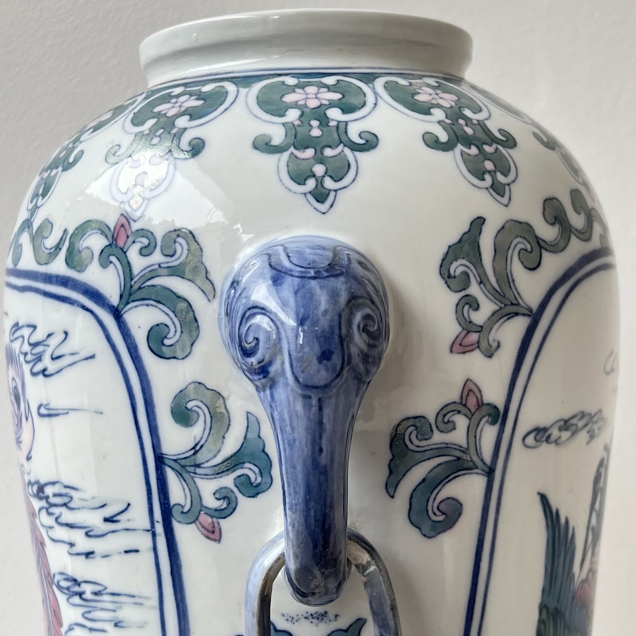 Chinese Porcelain Peacock and Dragon Tall Vase