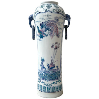 Chinese Porcelain Peacock and Dragon Tall Vase