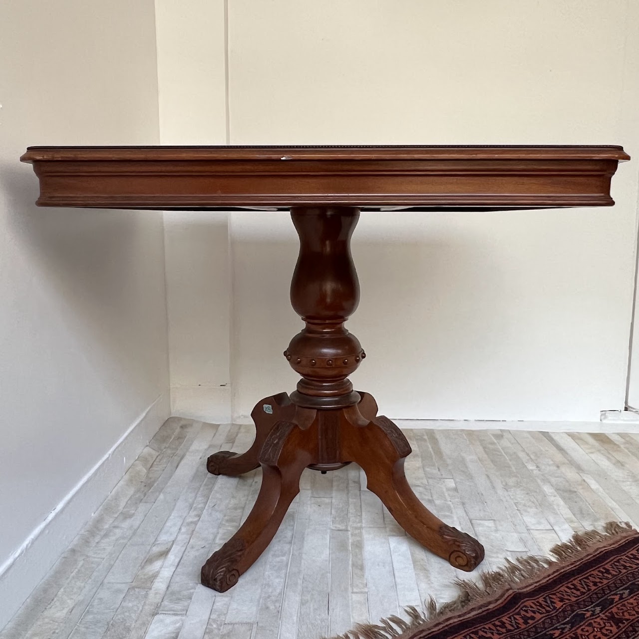 Parquetry Inlaid Mahogany Pedestal Top Game Table with Bakelite Checkers