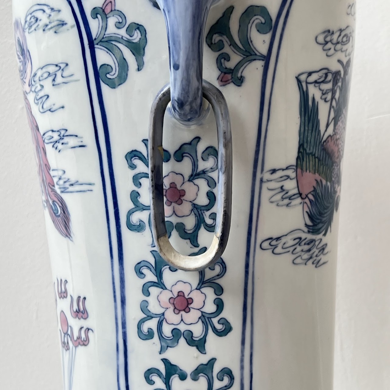 Chinese Porcelain Peacock and Dragon Tall Vase