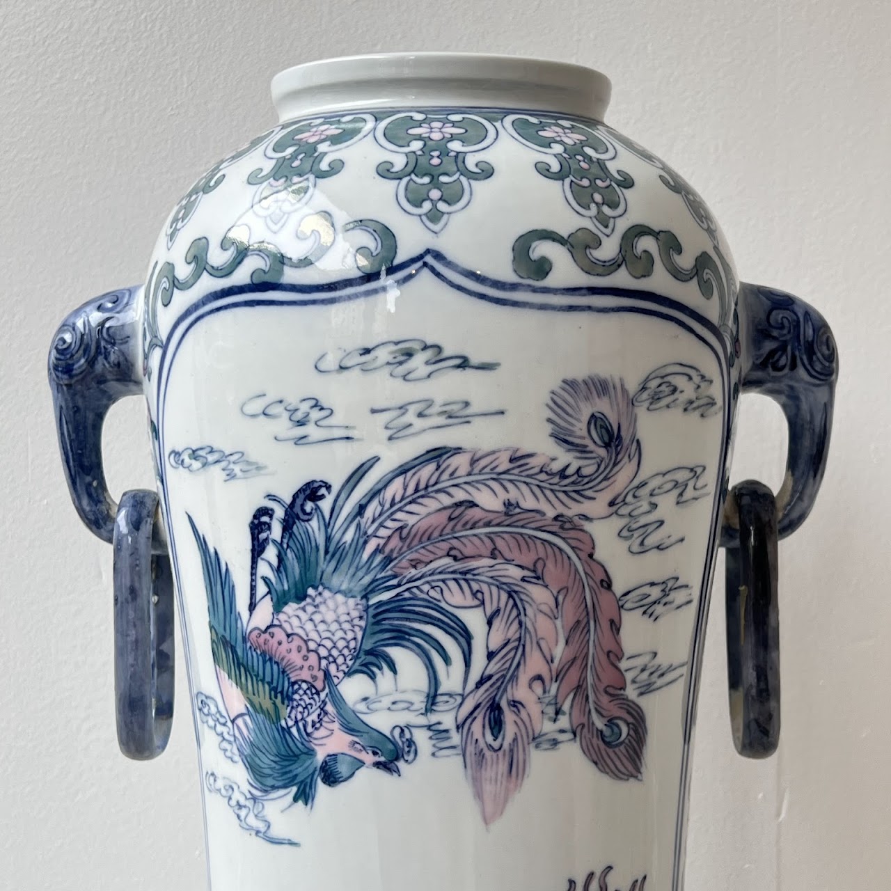 Chinese Porcelain Peacock and Dragon Tall Vase