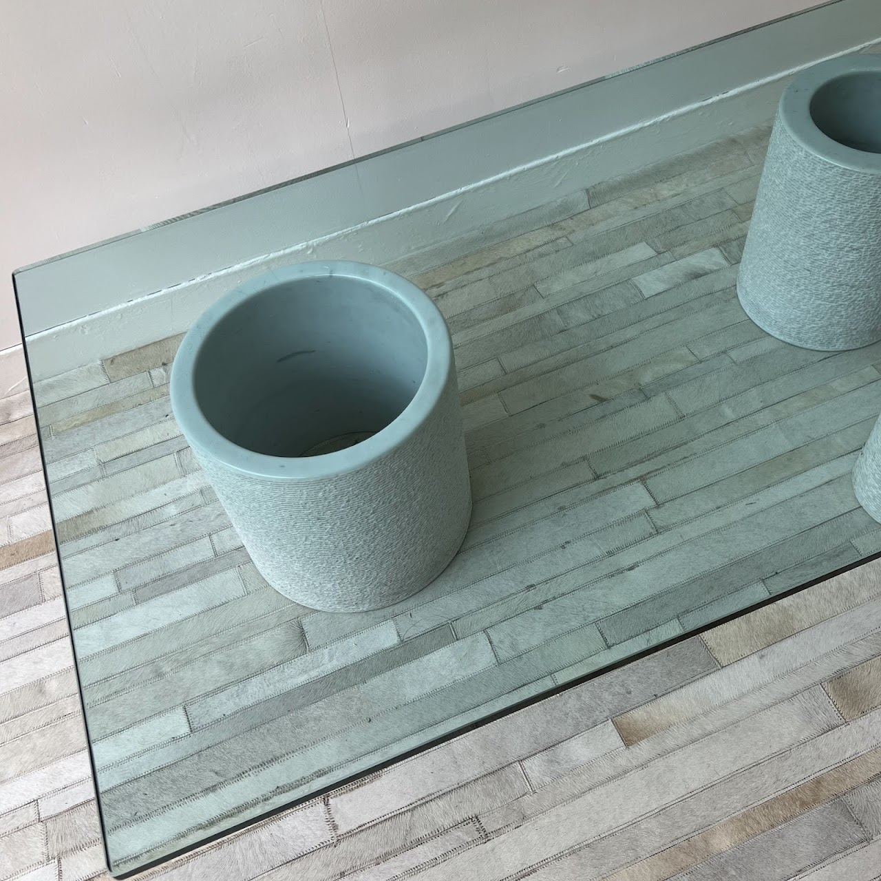 Di Uno Tre by Giulio Lazzotti for Casigliani Carrara Marble and Aquamarine Plate Glass Coffee Table