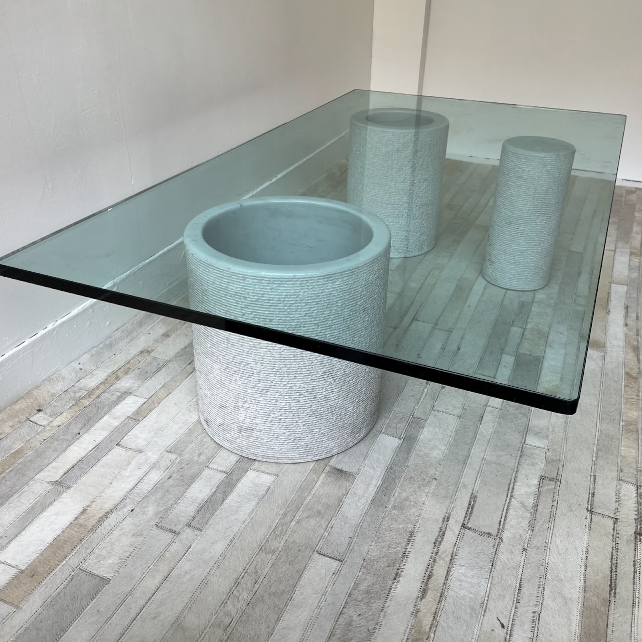 Di Uno Tre by Giulio Lazzotti for Casigliani Carrara Marble and Aquamarine Plate Glass Coffee Table