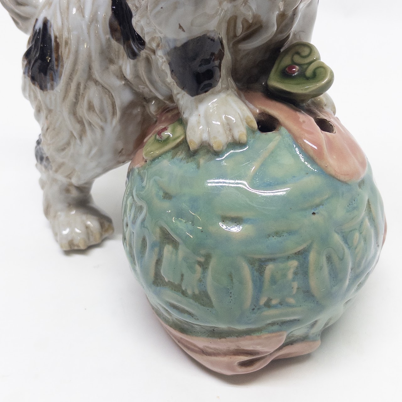 Staffordshire Spaniel on Ball Vintage Ceramic Sculpture