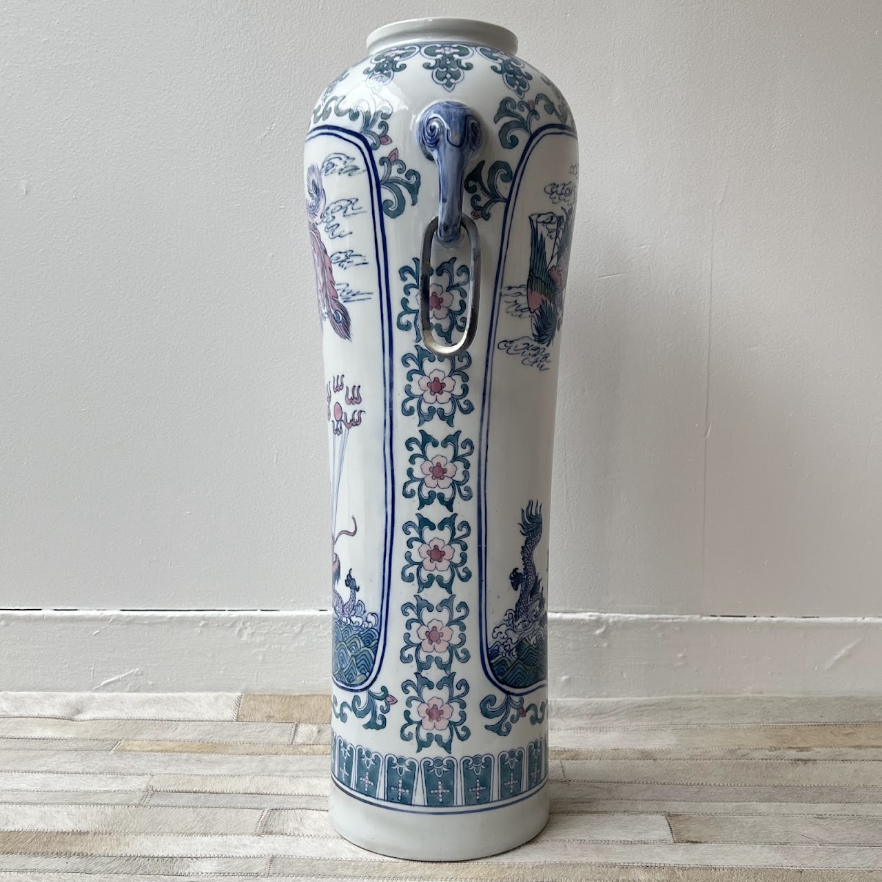 Chinese Porcelain Peacock and Dragon Tall Vase