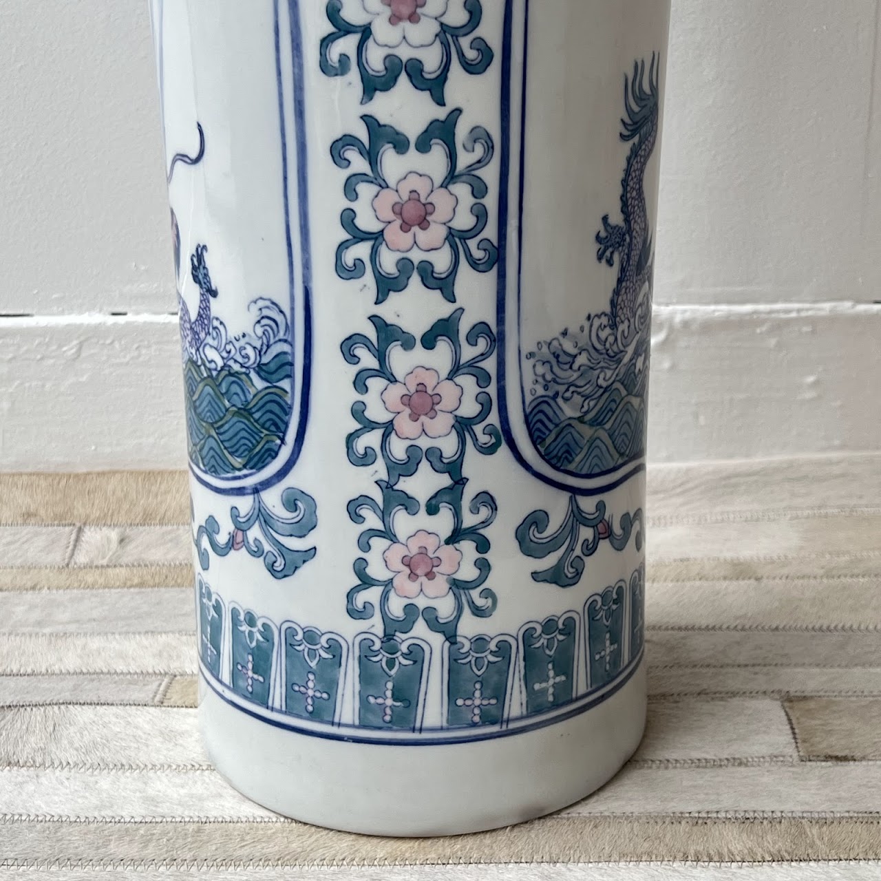 Chinese Porcelain Peacock and Dragon Tall Vase