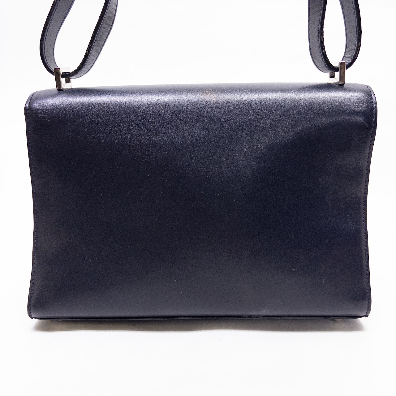 Suarez NYC Dark Blue Polished Leather Shoulder Bag