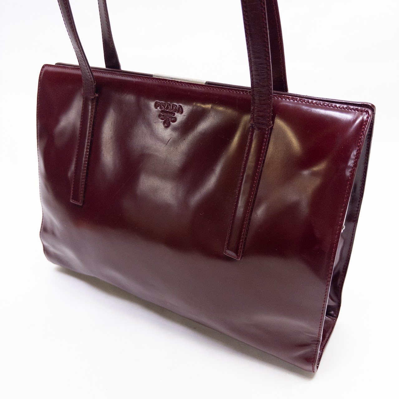 Prada Spazzolato Polished Leather Frame Bag