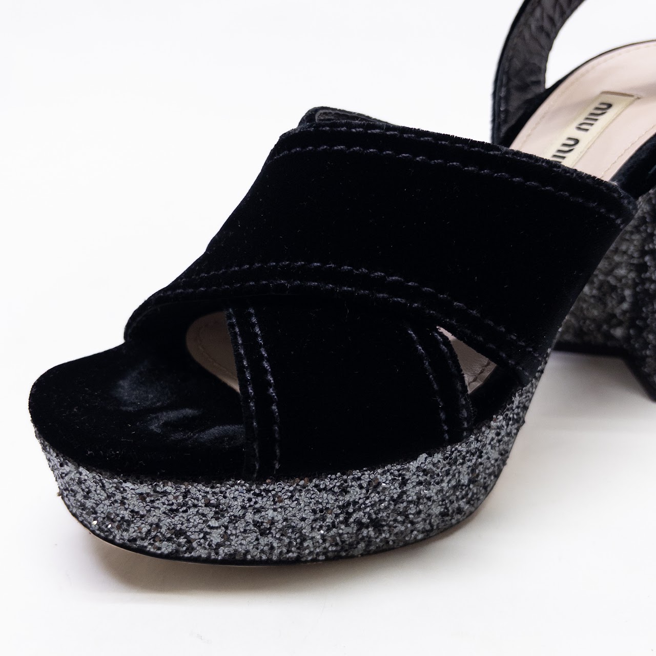 Miu Miu Glitter Platform Chunky Heels