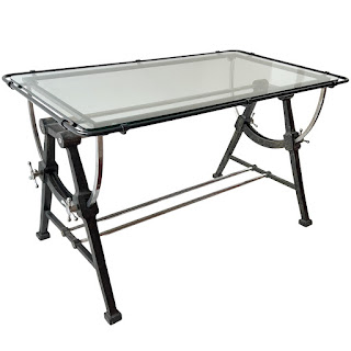 Nautical Style Cast Iron, Steel and Glass Tilt-Top Drafting Table