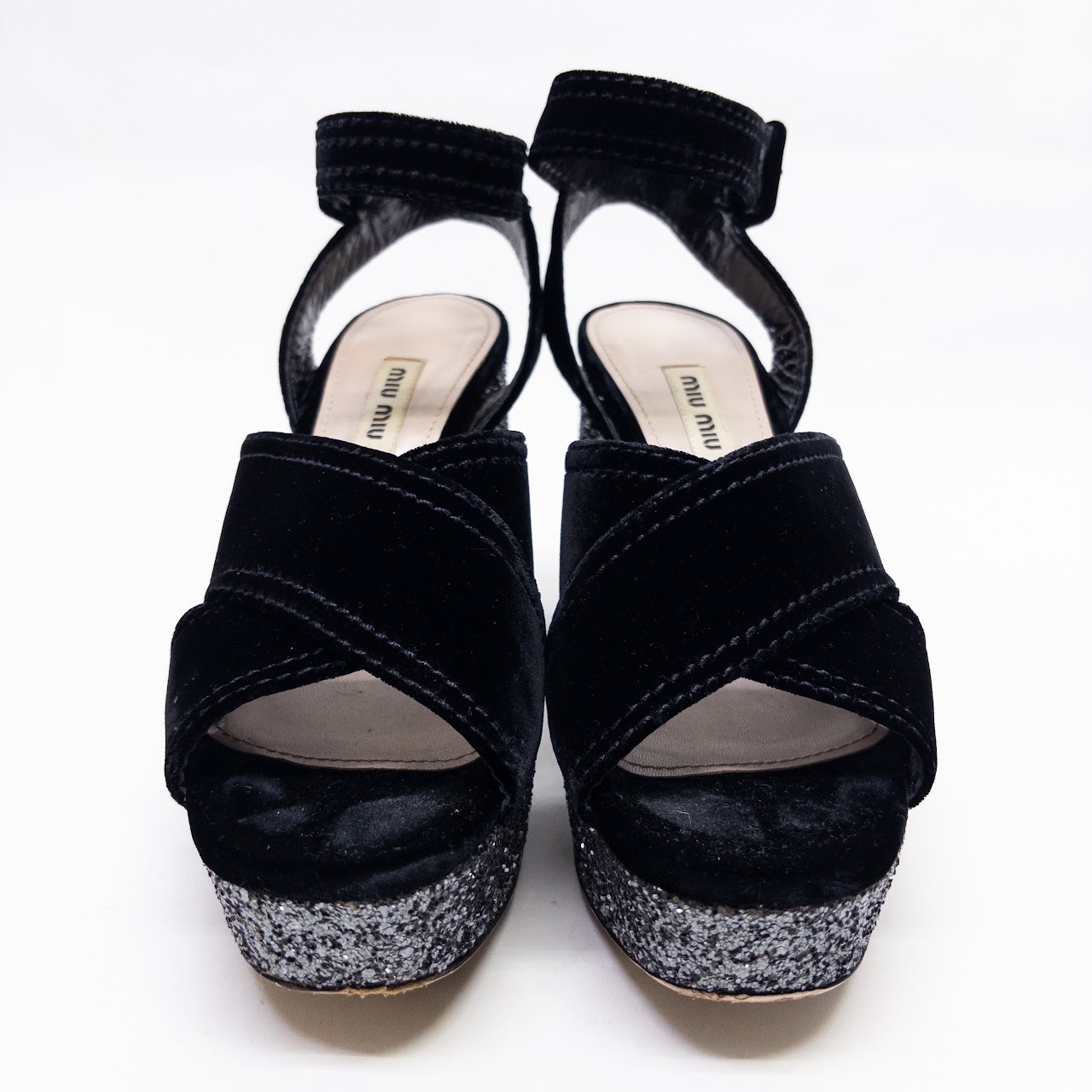 Miu Miu Glitter Platform Chunky Heels