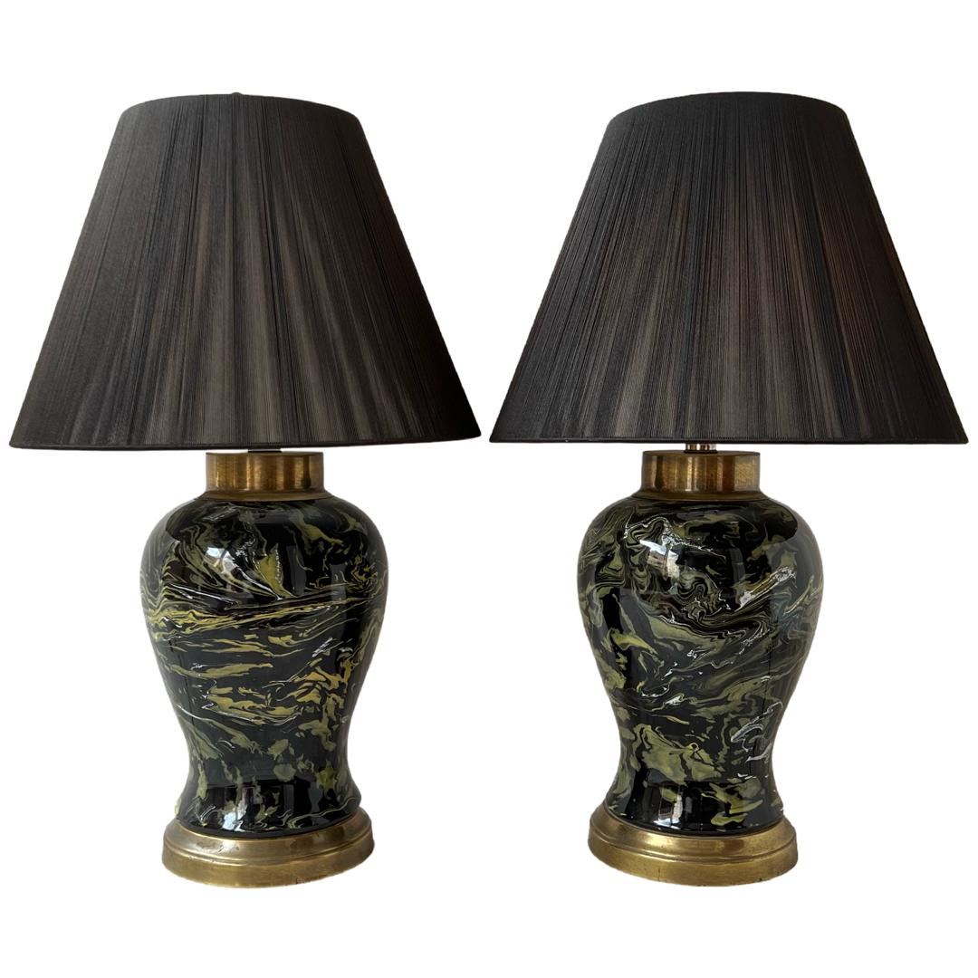 Frederick Cooper Marbelized Enamel Vintage Table Lamp Pair