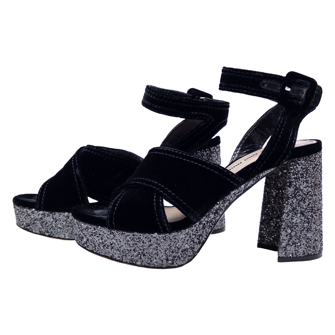 Miu Miu Glitter Platform Chunky Heels