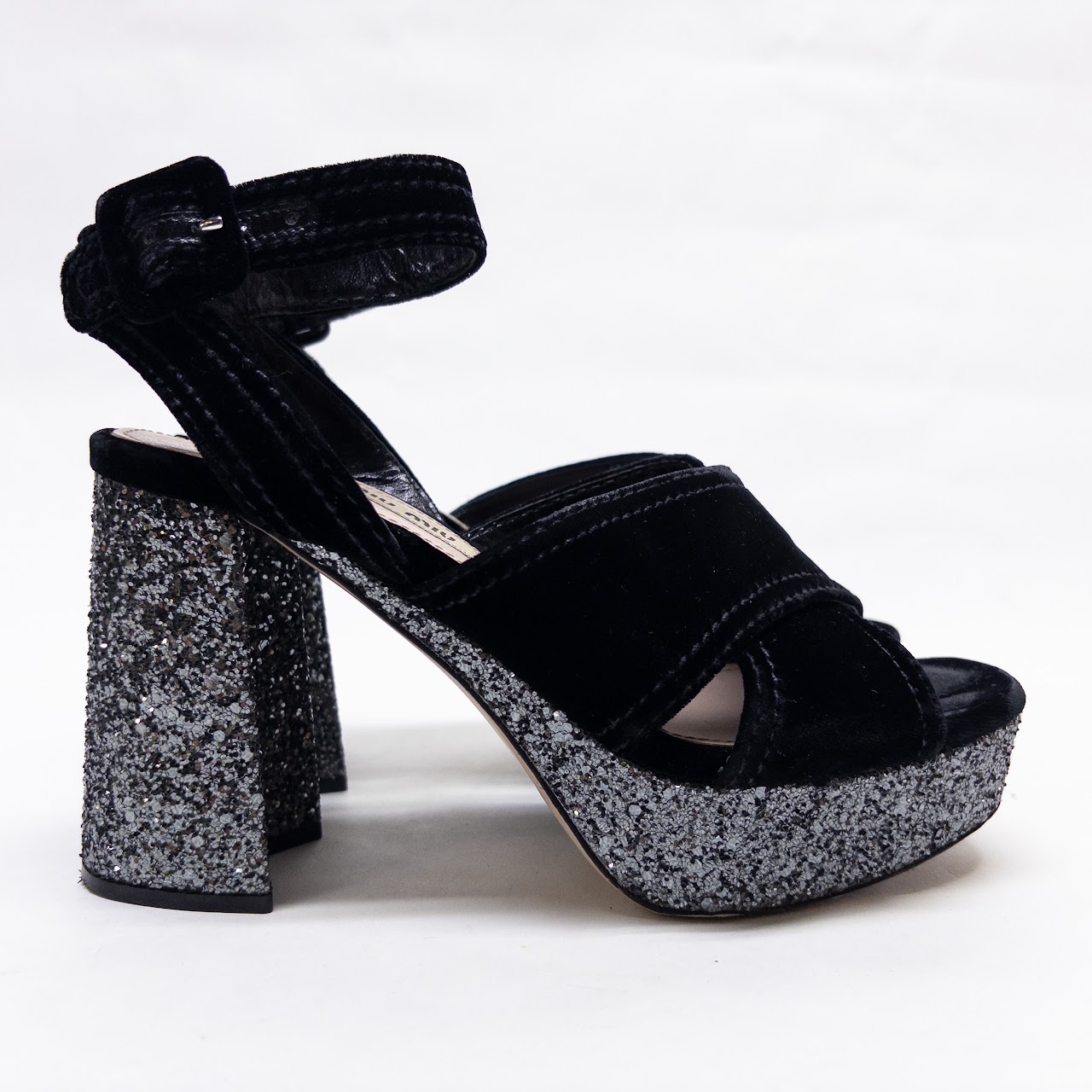 Miu Miu Glitter Platform Chunky Heels