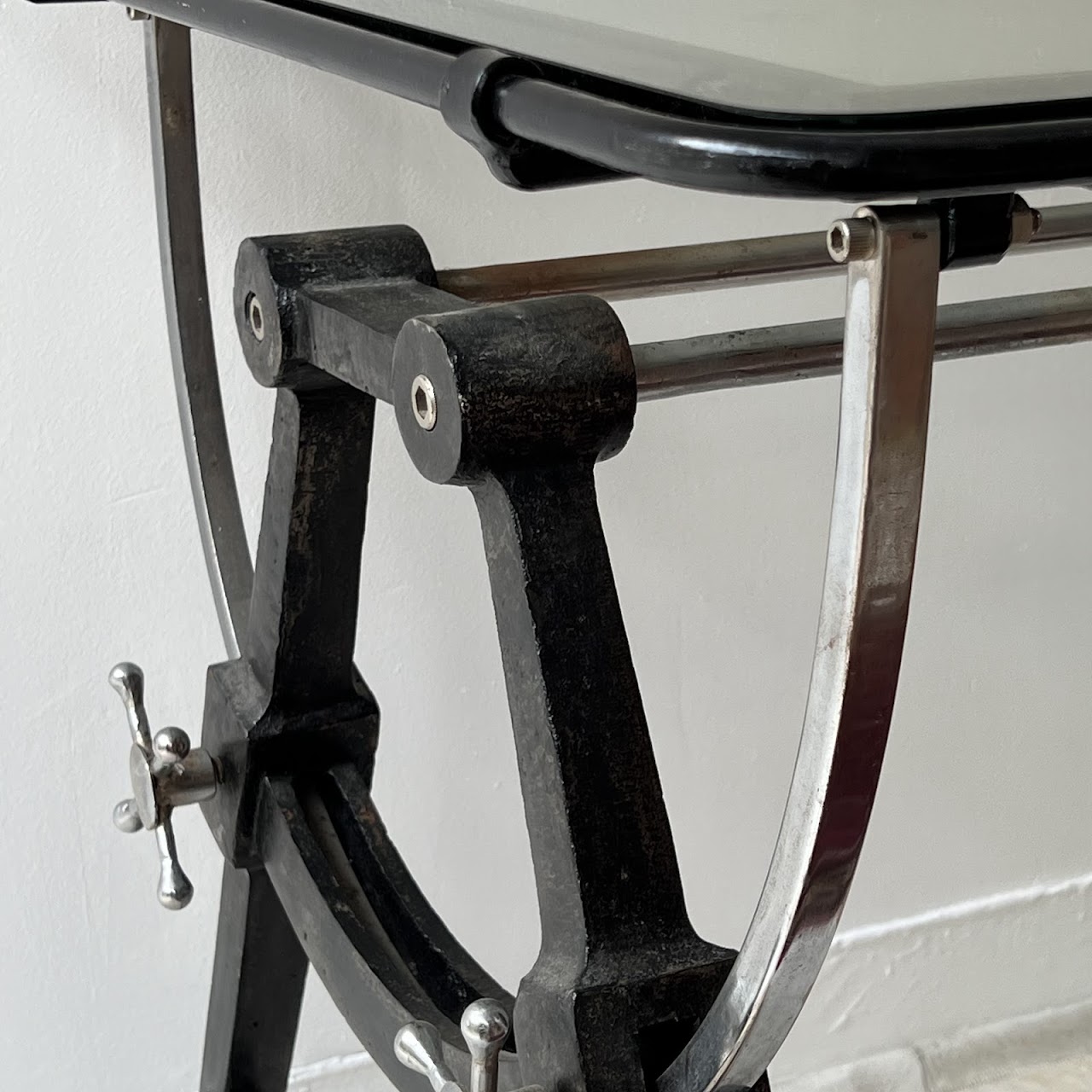 Nautical Style Cast Iron, Steel and Glass Tilt-Top Drafting Table