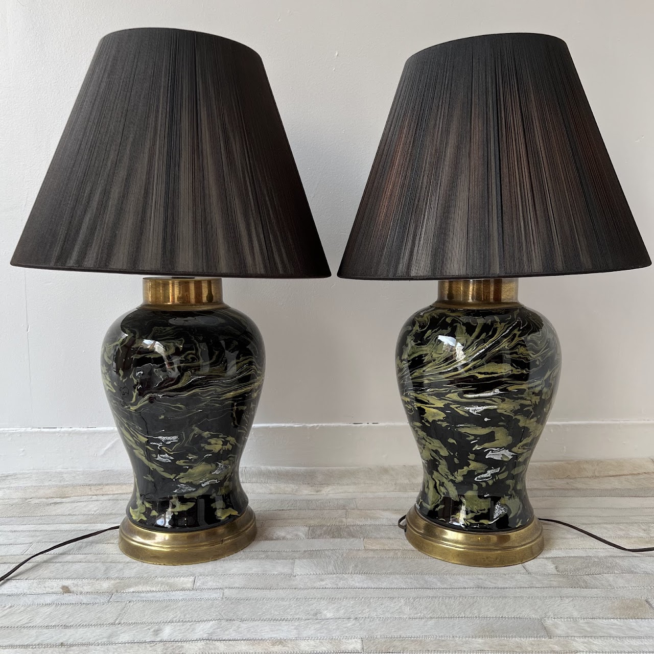 Frederick Cooper Marbelized Enamel Vintage Table Lamp Pair