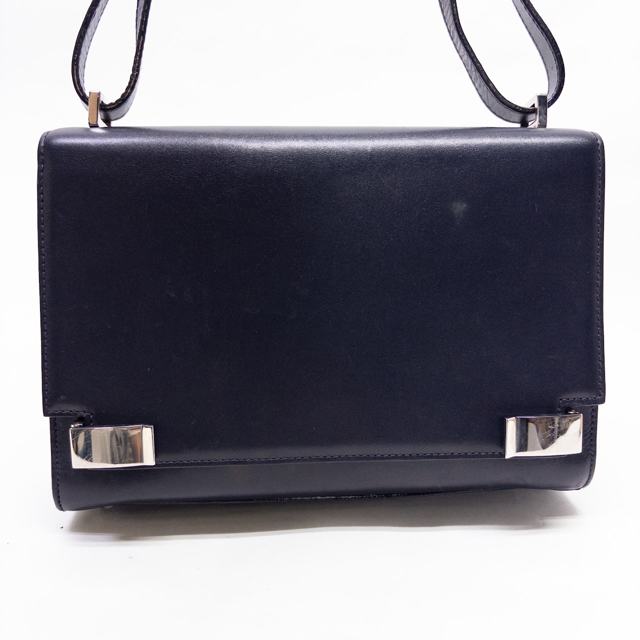 Suarez NYC Dark Blue Polished Leather Shoulder Bag