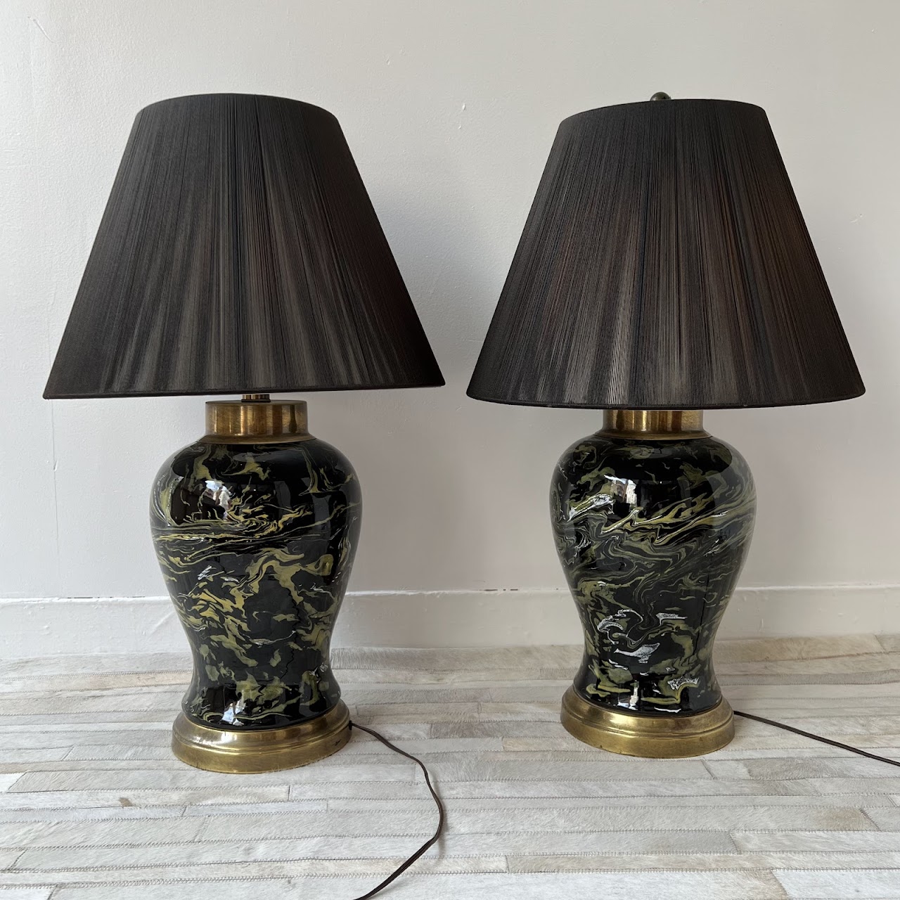 Frederick Cooper Marbelized Enamel Vintage Table Lamp Pair