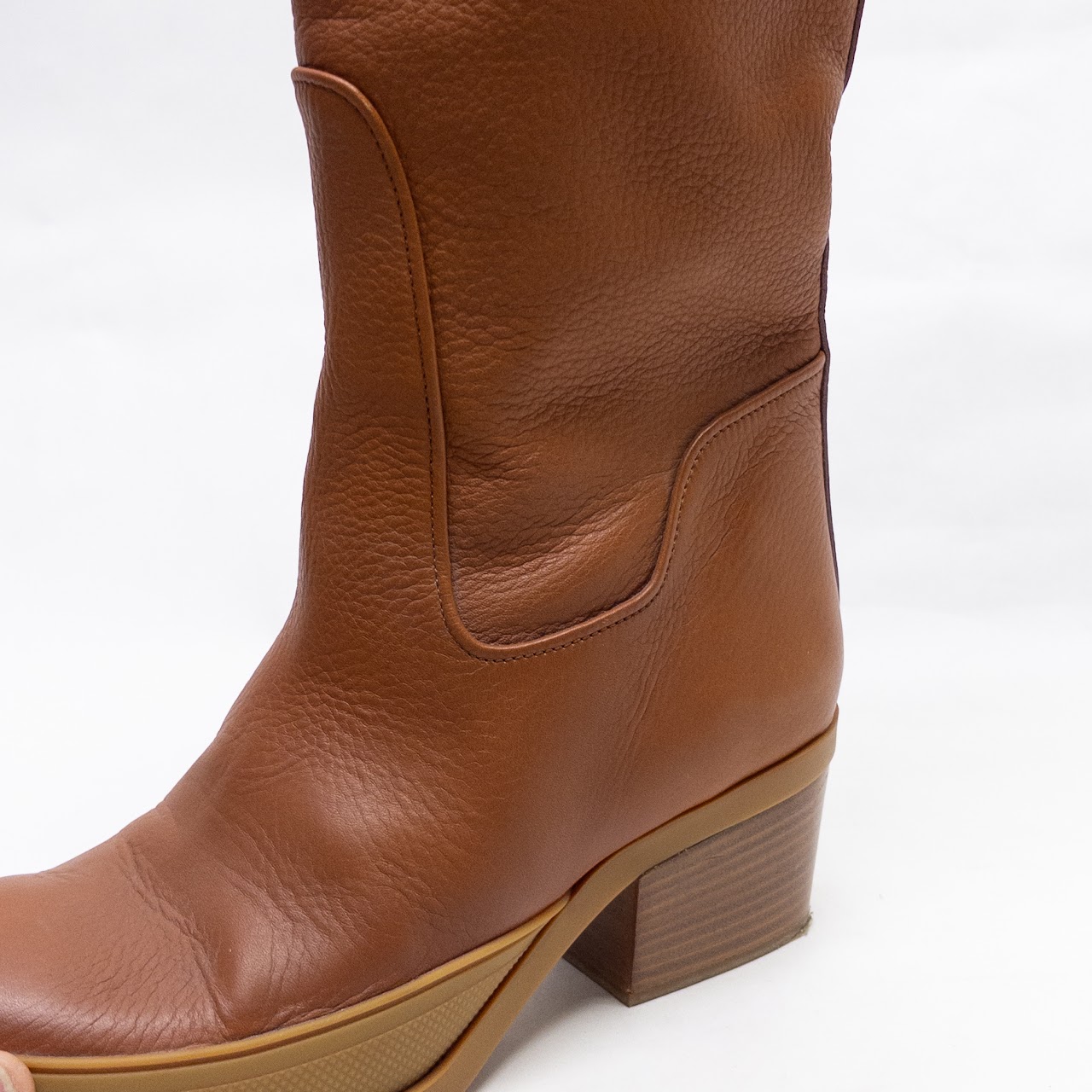 Chloé Mid Calf Textured Leather Boots