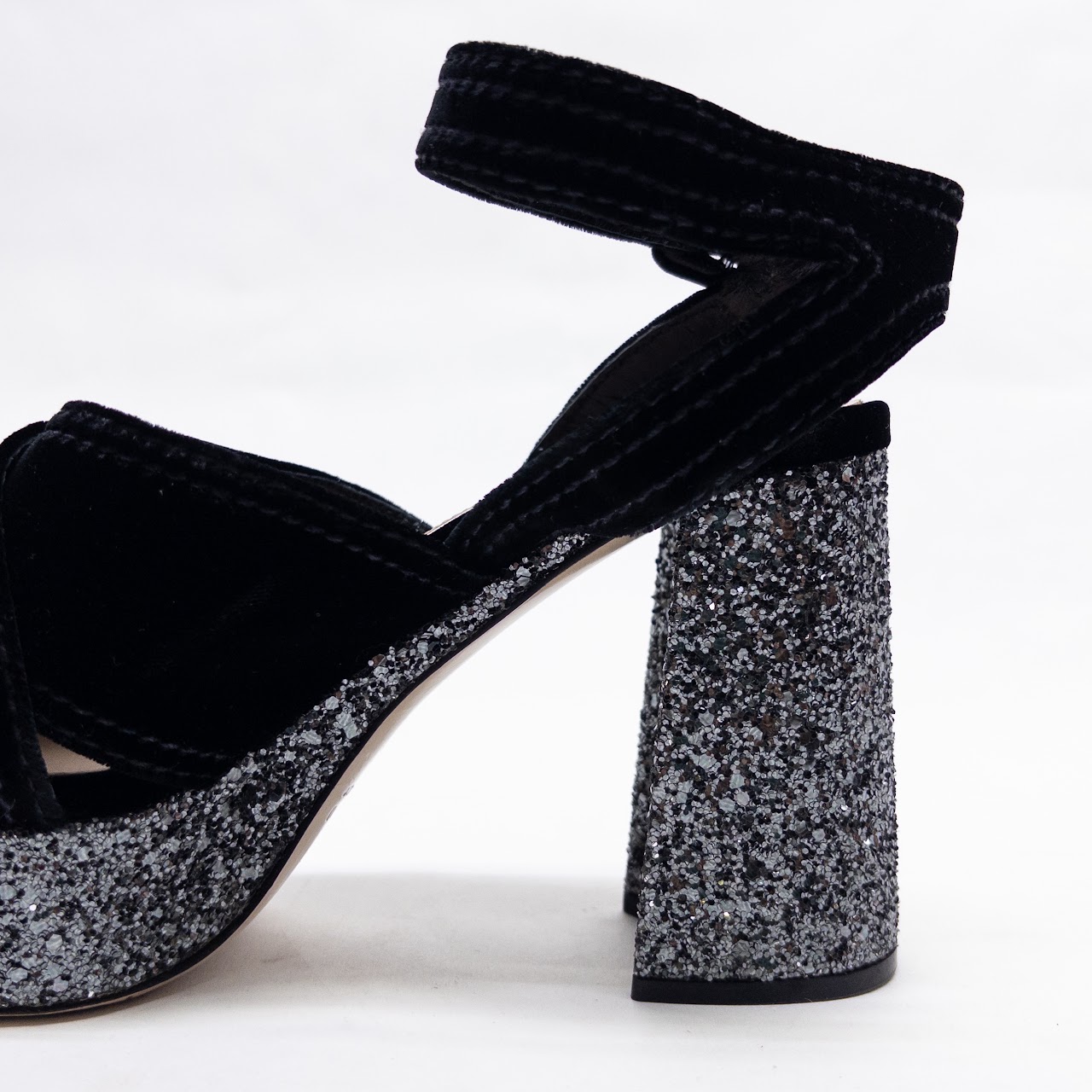 Miu Miu Glitter Platform Chunky Heels