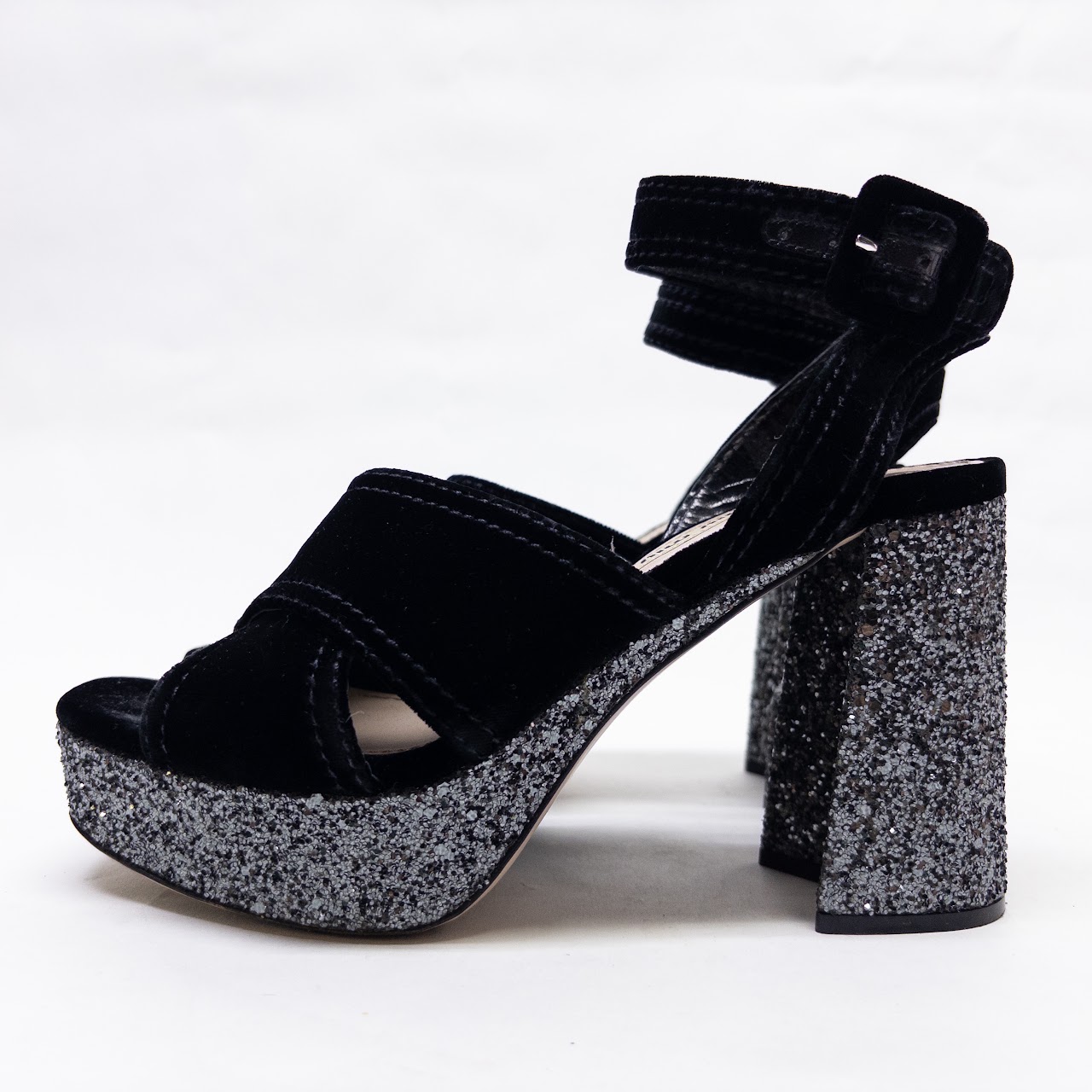 Miu Miu Glitter Platform Chunky Heels