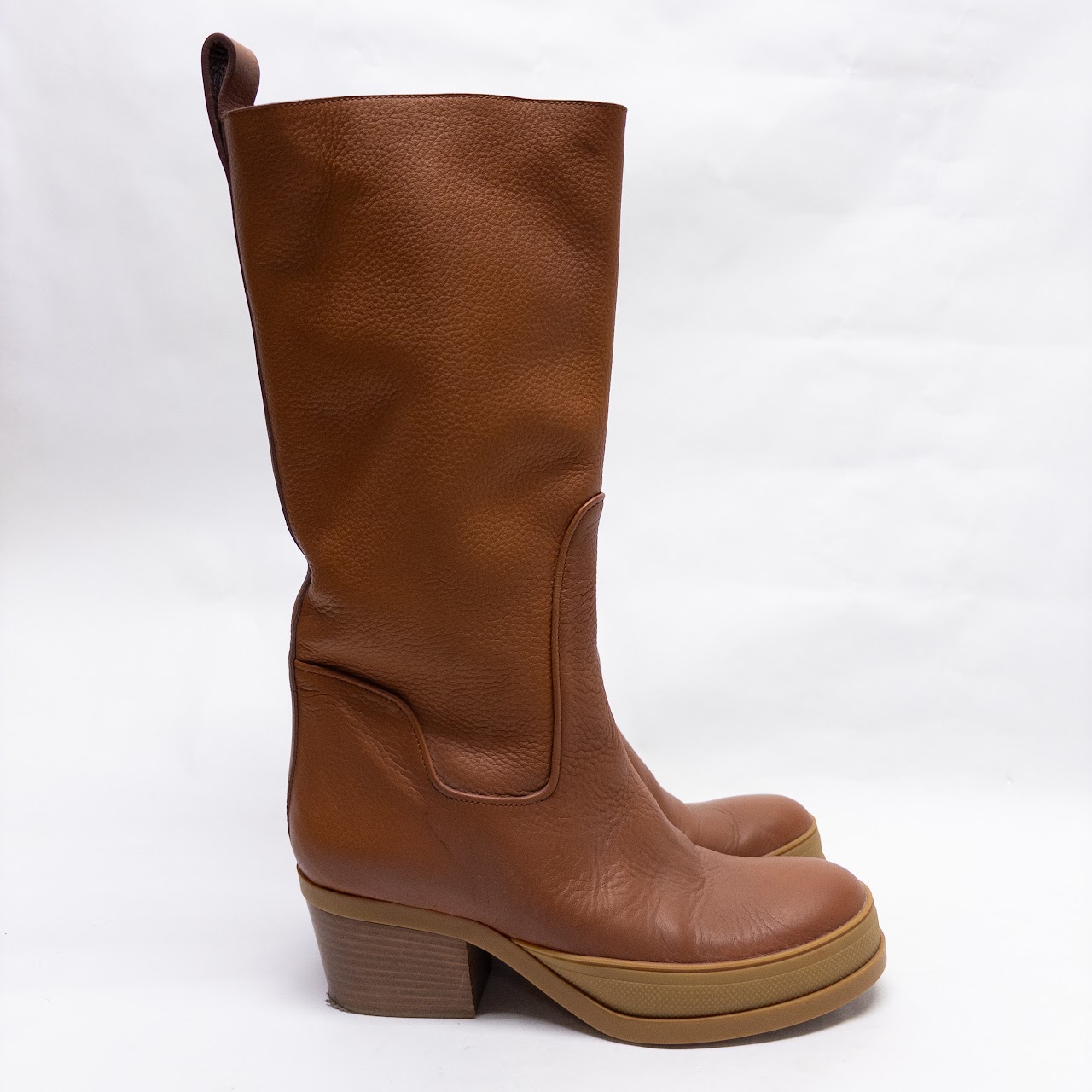 Chloé Mid Calf Textured Leather Boots