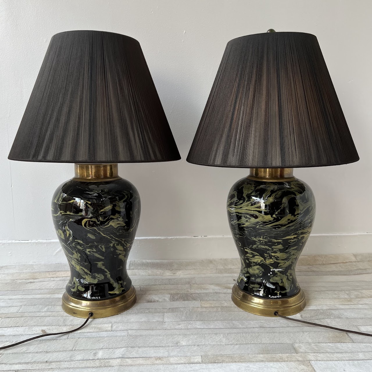 Frederick Cooper Marbelized Enamel Vintage Table Lamp Pair