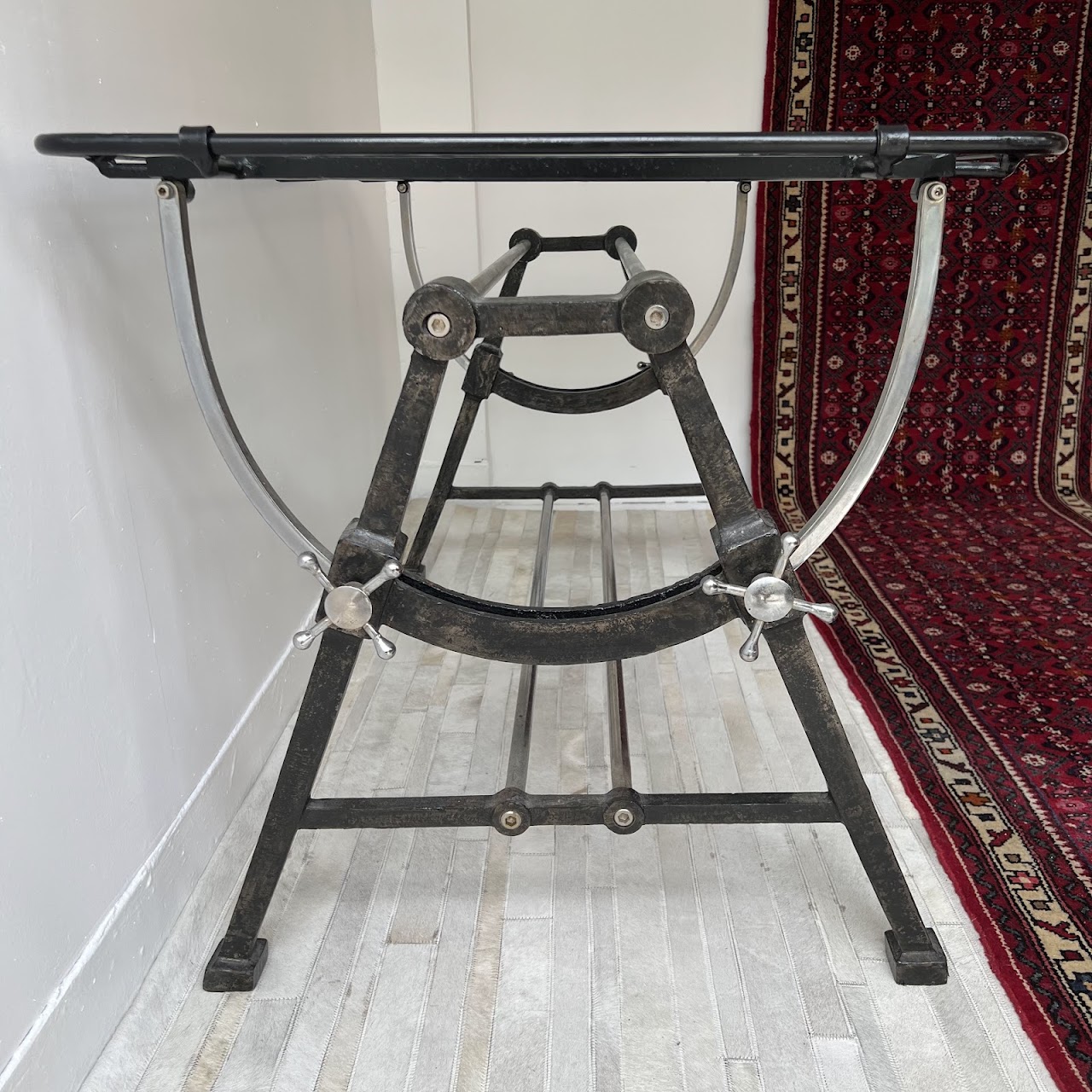 Nautical Style Cast Iron, Steel and Glass Tilt-Top Drafting Table