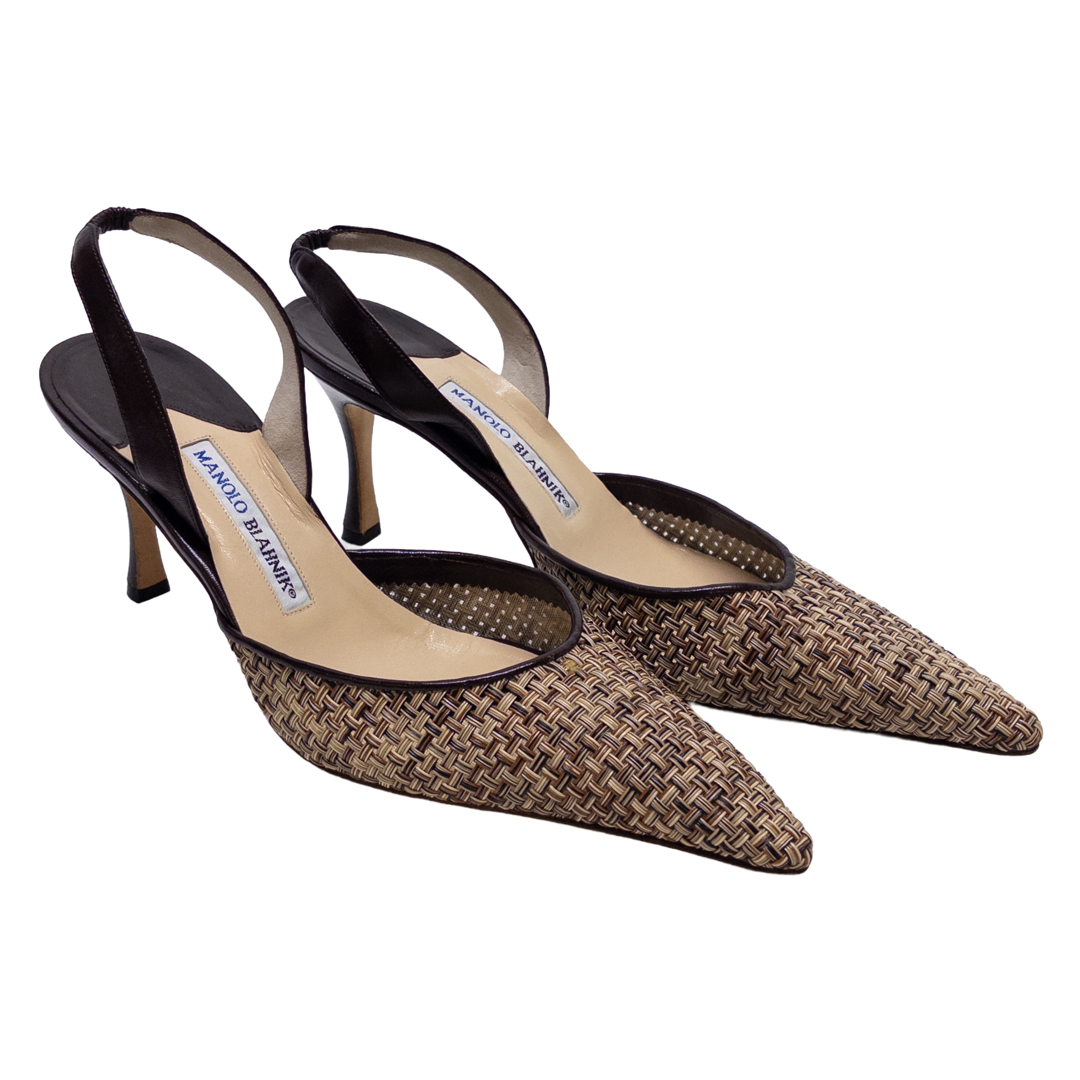 Manolo Blahnik Carolyne Woven Slingback Pumps