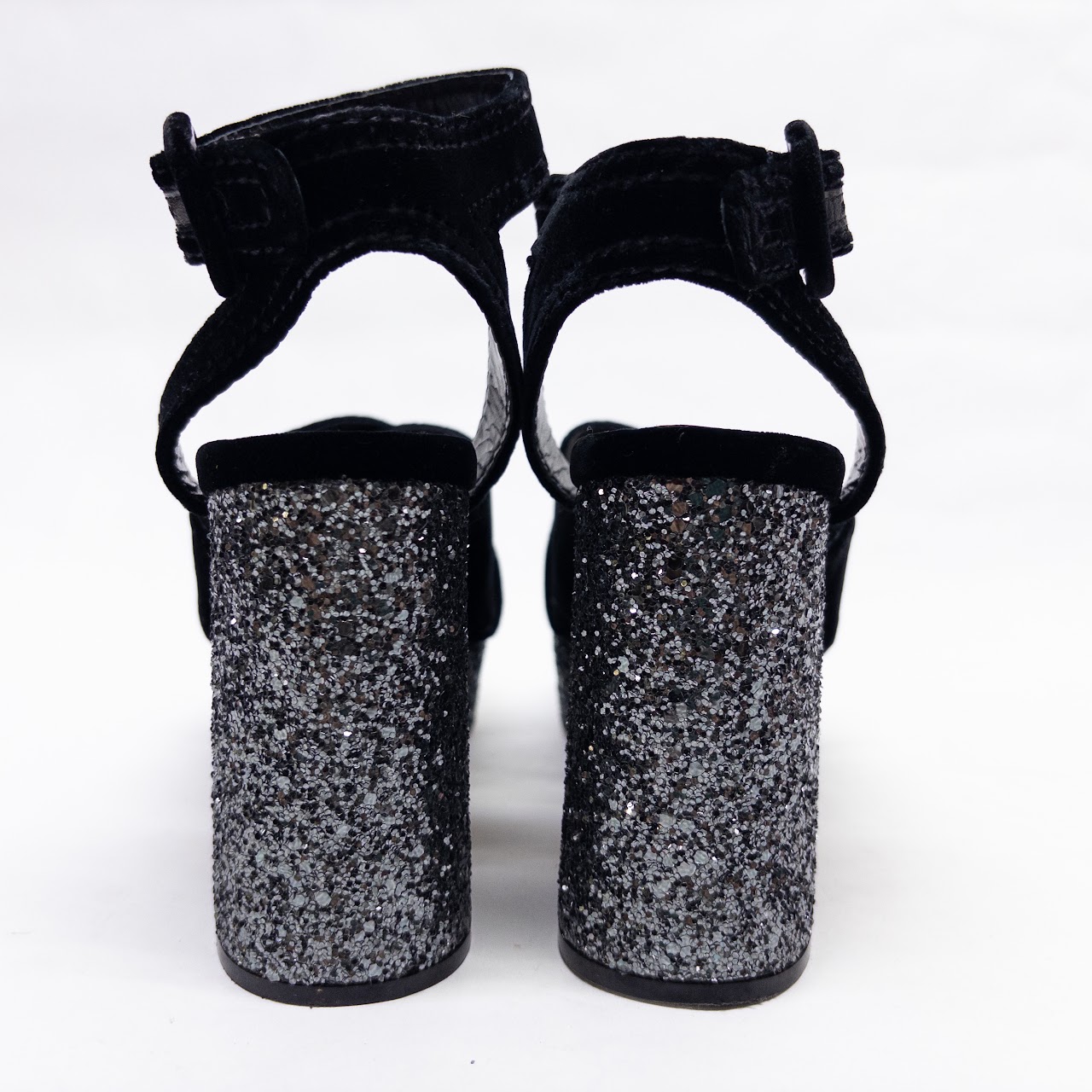 Miu Miu Glitter Platform Chunky Heels