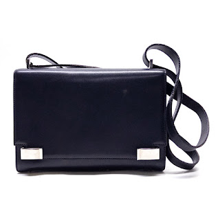 Suarez NYC Dark Blue Polished Leather Shoulder Bag