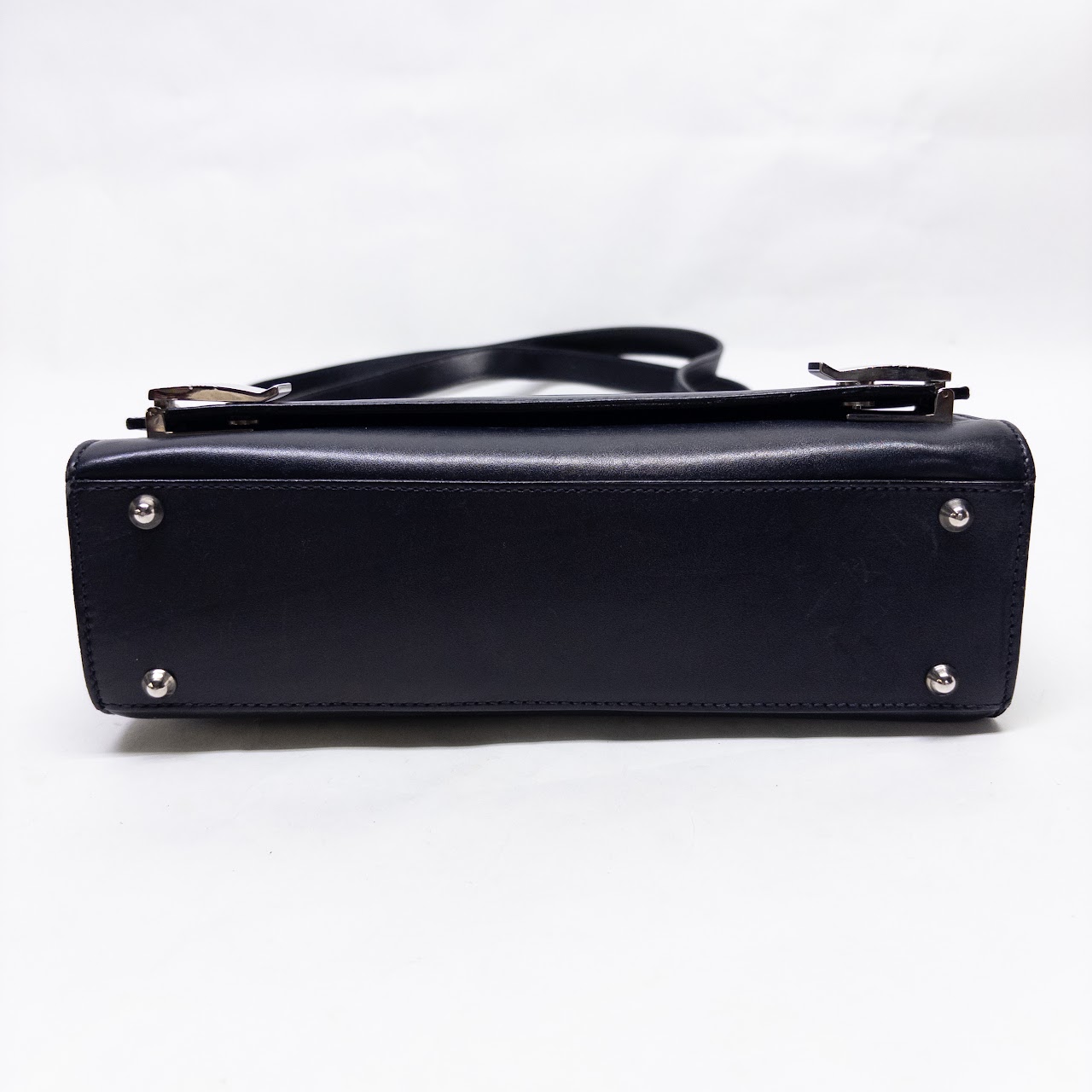 Suarez NYC Dark Blue Polished Leather Shoulder Bag