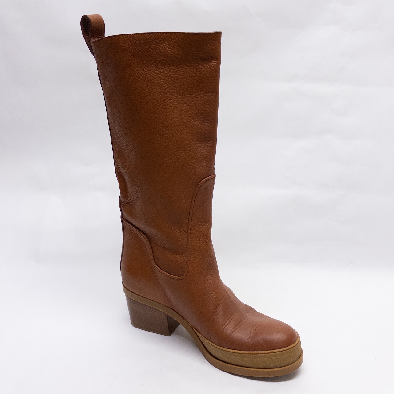 Chloé Mid Calf Textured Leather Boots