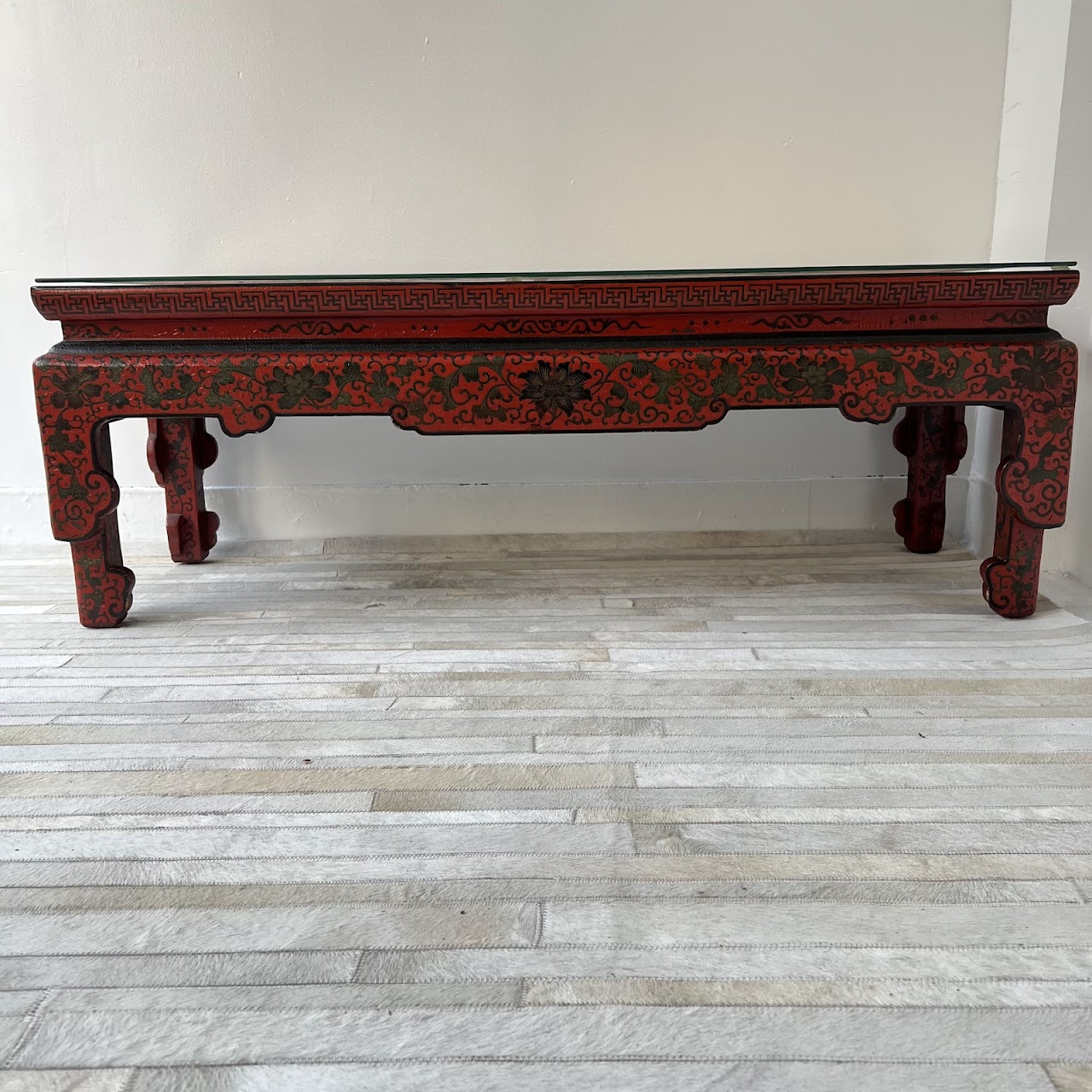 Chinoiserie Lacquered and Hand Painted Vintage Coffee Table