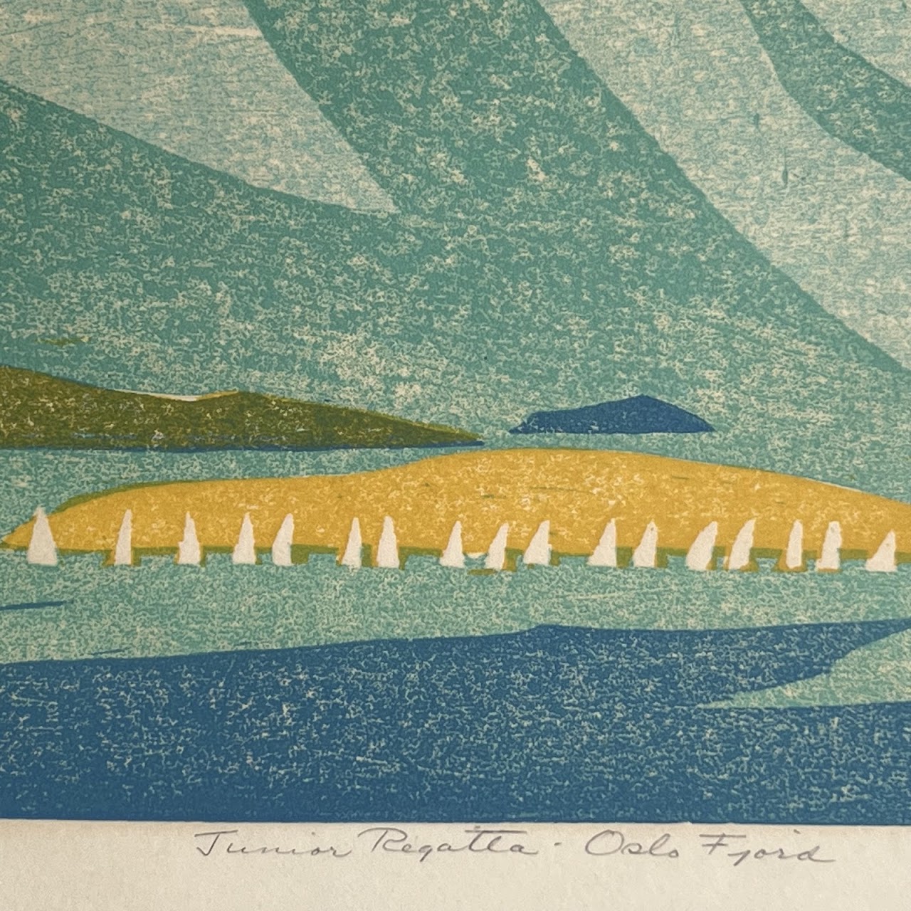 Randi Kjerstad Bull 'Junior Regatta, Oslo Fjord' Signed Norwegian Modernist Woodcut, 1971