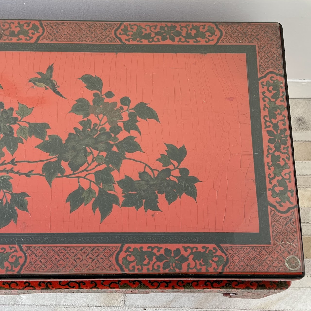 Chinoiserie Lacquered and Hand Painted Vintage Coffee Table