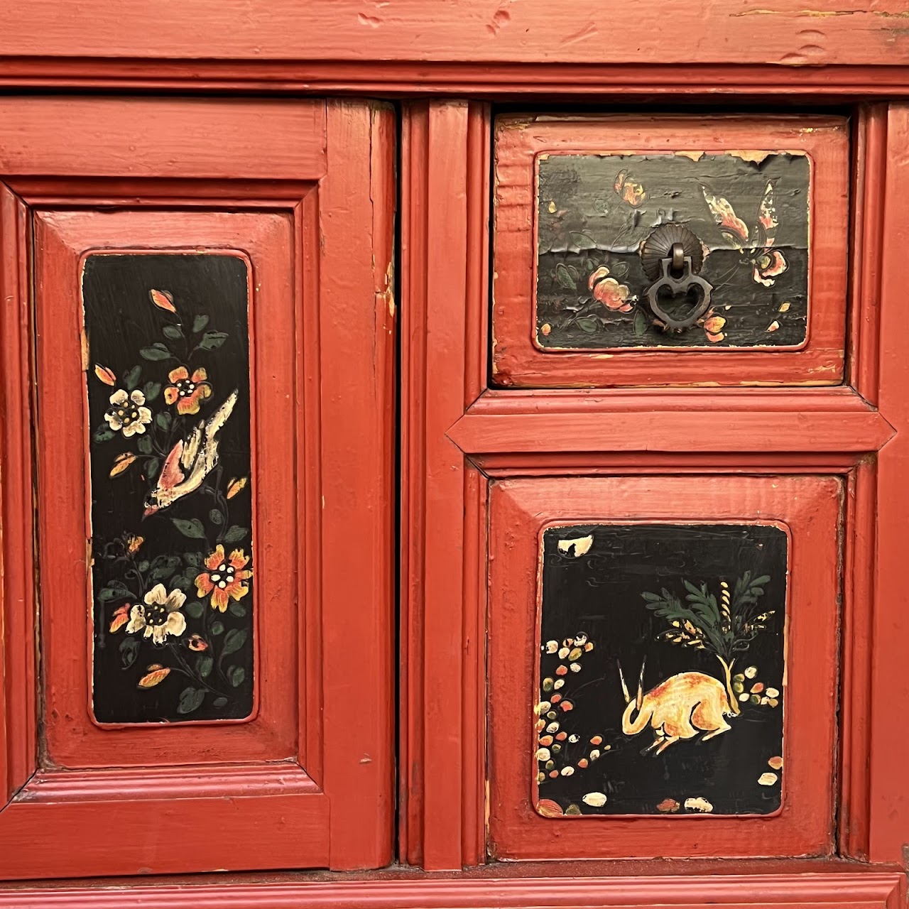 Chinese Lacquered and Hand Painted Vintage Cabinet