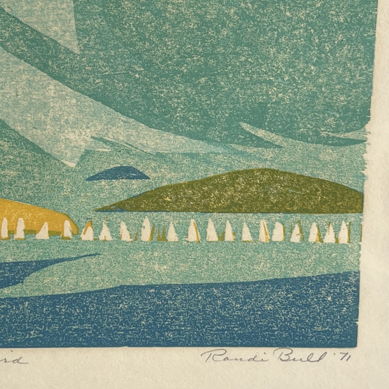 Randi Kjerstad Bull 'Junior Regatta, Oslo Fjord' Signed Norwegian Modernist Woodcut, 1971