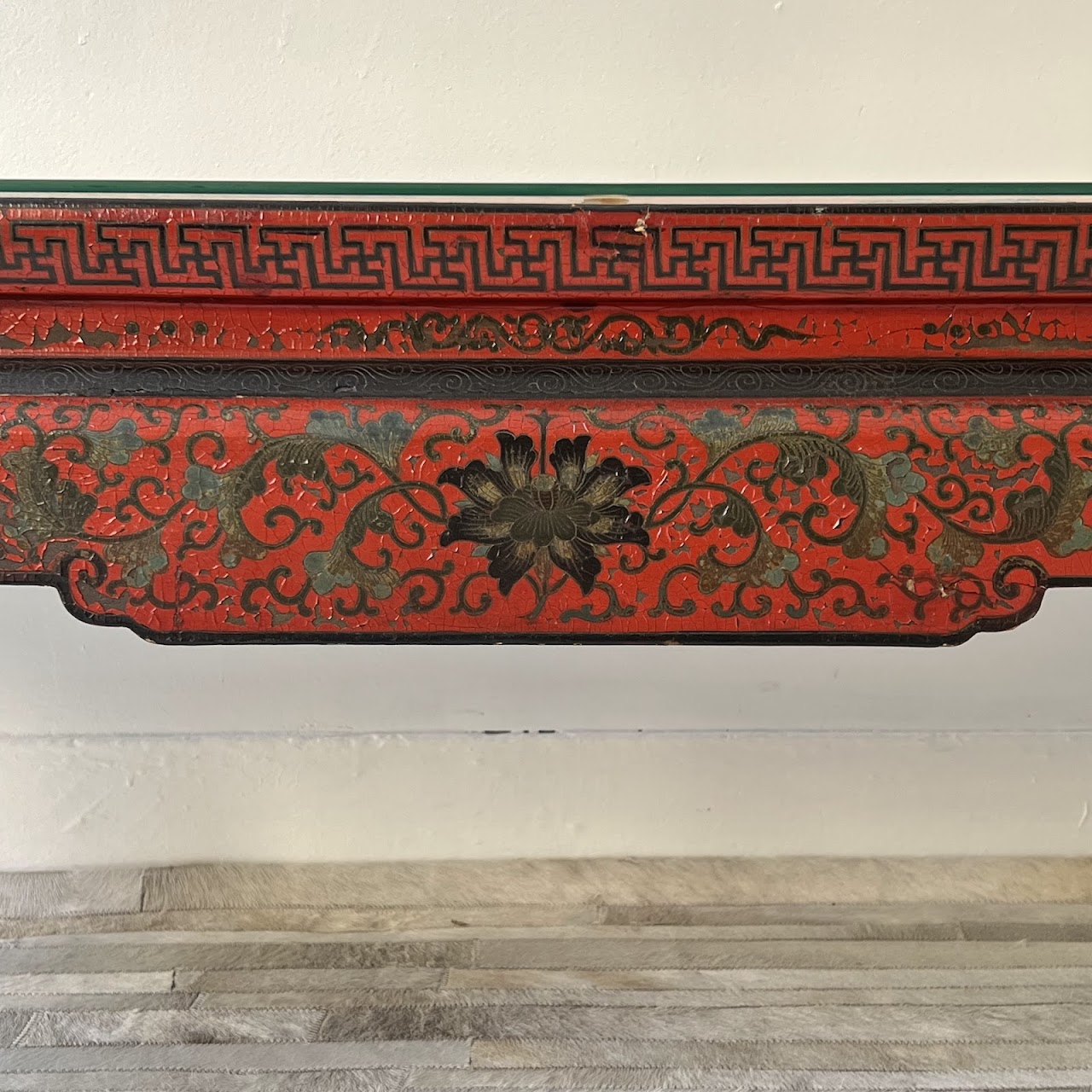 Chinoiserie Lacquered and Hand Painted Vintage Coffee Table