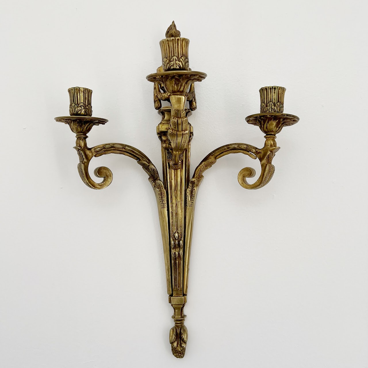 Louis XVI Style Gilt Brass Ram's Head Wall Sconce Pair