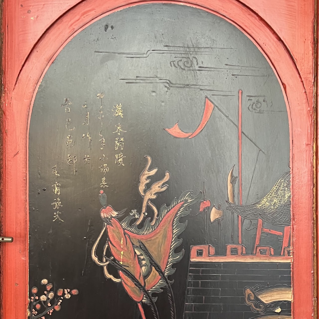 Chinese Lacquered and Hand Painted Vintage Cabinet