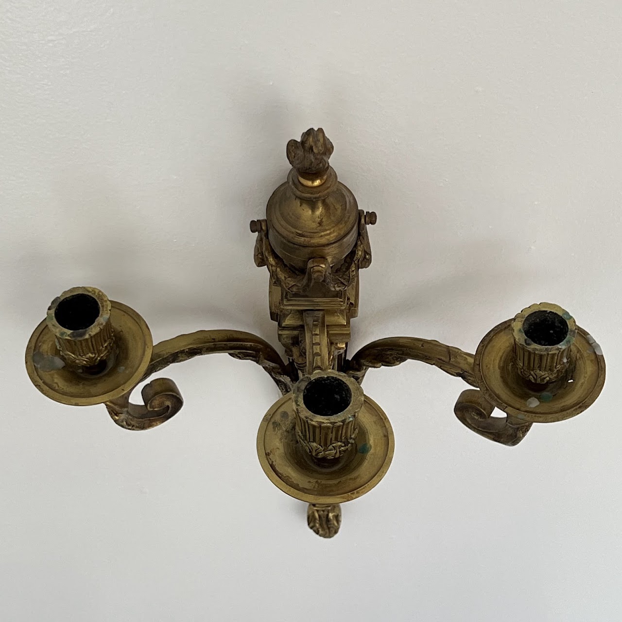 Louis XVI Style Gilt Brass Ram's Head Wall Sconce Pair