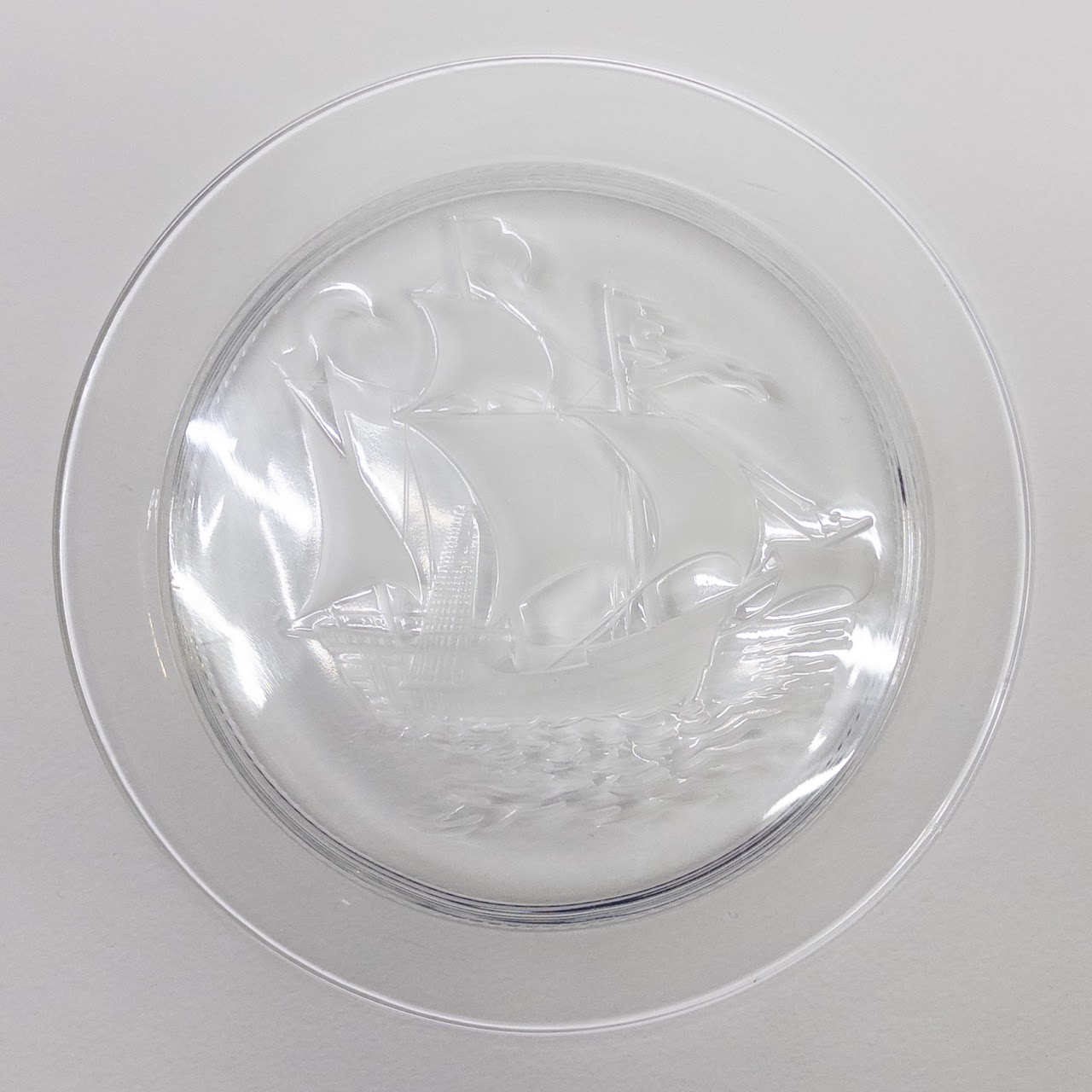 Lalique Crystal Set of Three Ark Royal Ship Plates