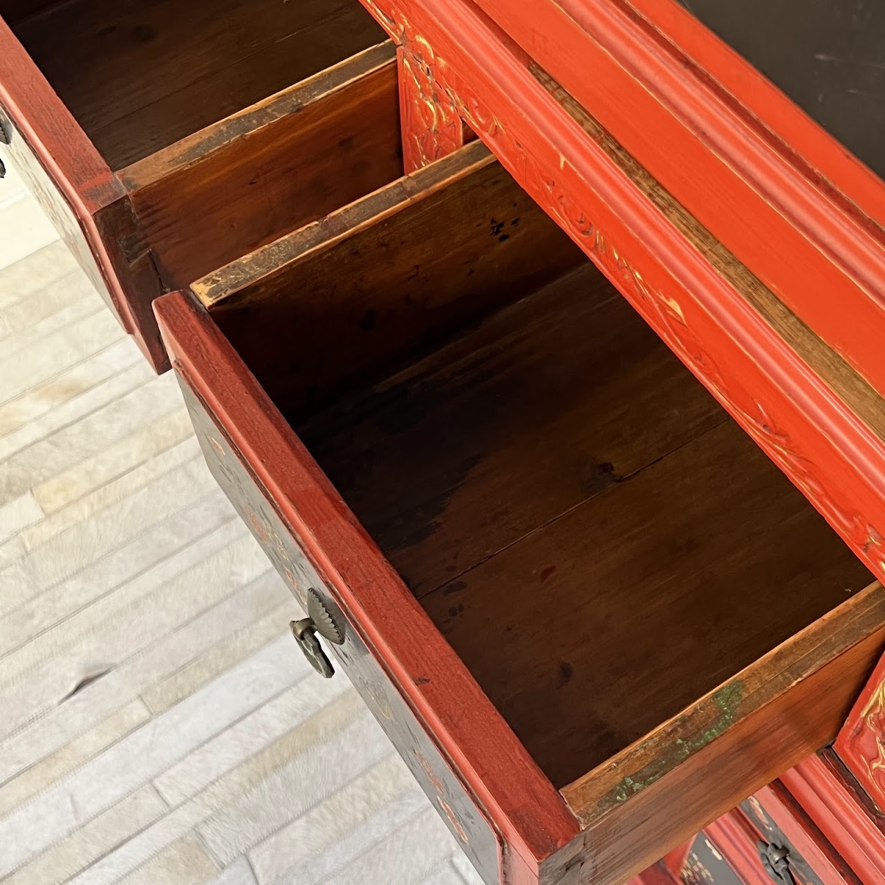 Chinese Lacquered and Hand Painted Vintage Cabinet