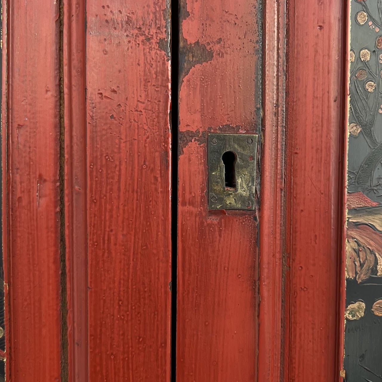 Chinese Lacquered and Hand Painted Vintage Cabinet