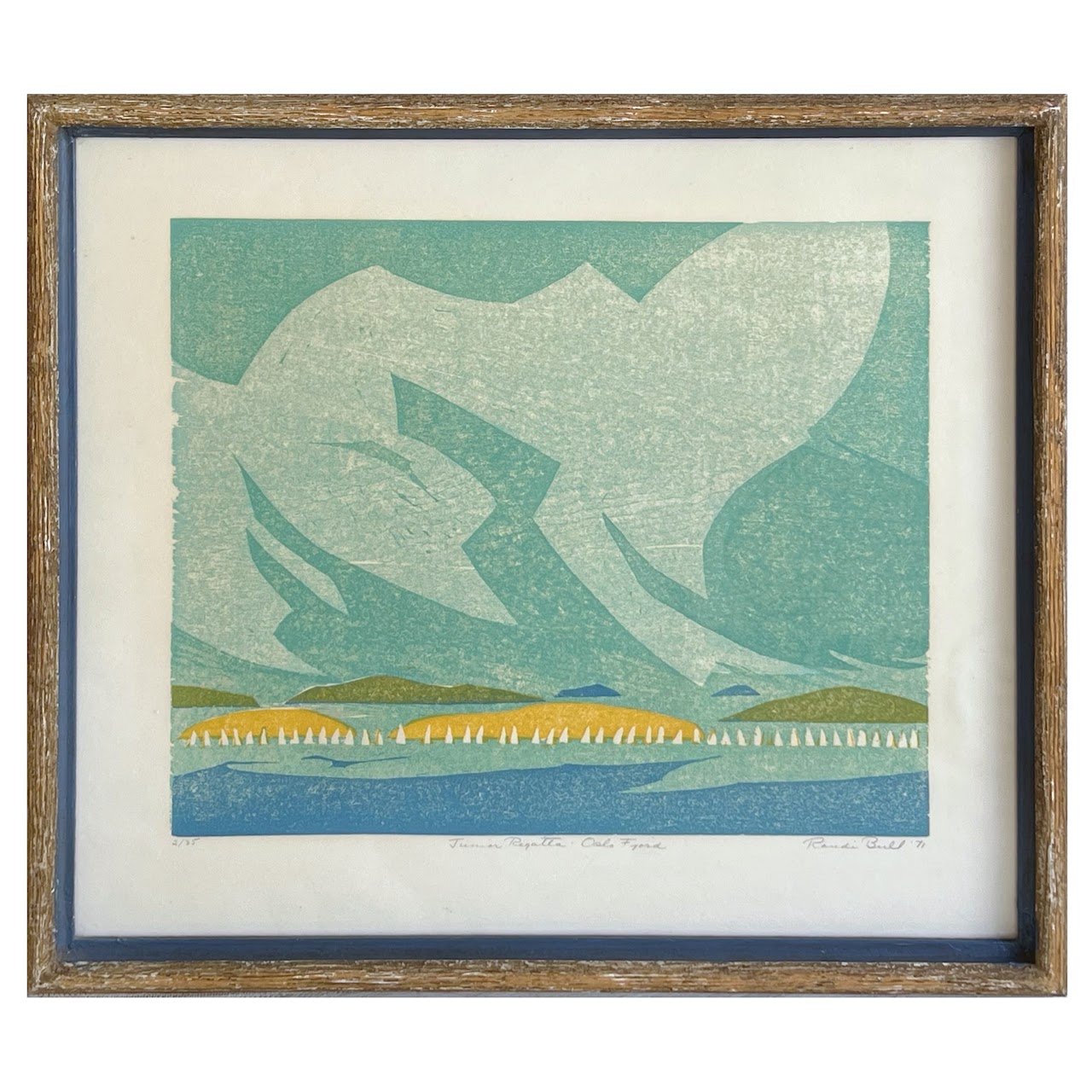 Randi Kjerstad Bull 'Junior Regatta, Oslo Fjord' Signed Norwegian Modernist Woodcut, 1971