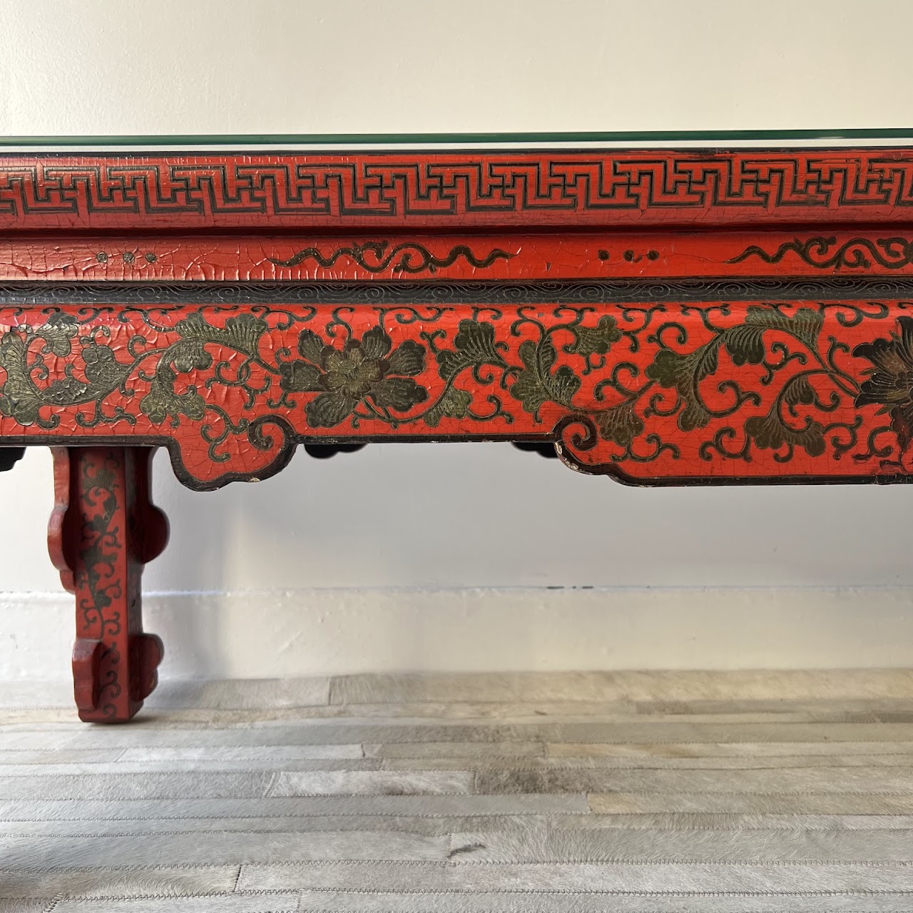 Chinoiserie Lacquered and Hand Painted Vintage Coffee Table